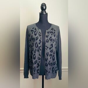Apt. 9 Grey Black Leopard Zipper Front Seater Jacket Size XL